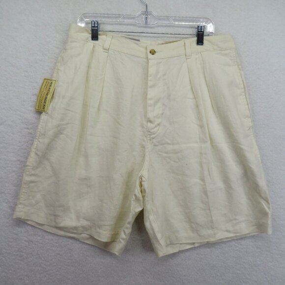 Authentic Sport Shorts Mens Size 36 Off White Linen Pleated Front Vintage New - Picture 1 of 10